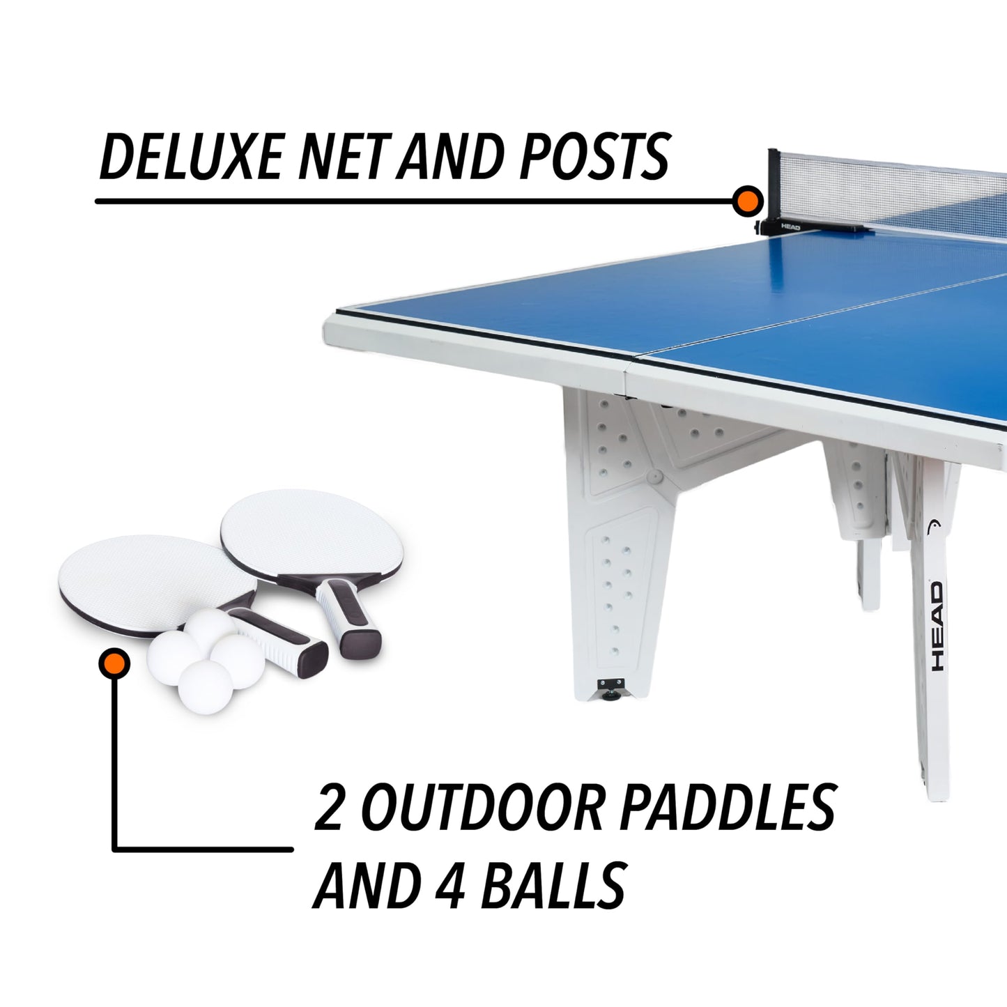 HEAD Full-Size Outdoor Ping Pong Table - 9ft x 5ft - Complete Table Tennis Set with Two Paddles & Three Balls - All-Weather Composite Surface for Outdoor Games - Quick Pop-Up Setup & Ping Pong Paddles