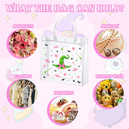 Liobelon Witch Party Gift Bags 24-Pack - Witch Party Favors Plastic Goodie Bags with Handles, PVC Pink and Green Party Treat Bag for Women, Magic Easter Eggs, Magic Festival, Birthday Decorations