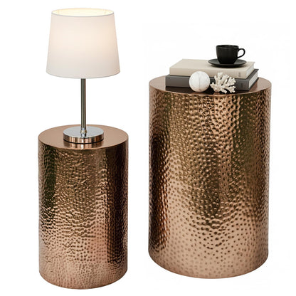 MyGift Set of 2 Modern Hammered Metal Bronze Round End Tables, Home Accent Side Tables for Living Room or Bedroom