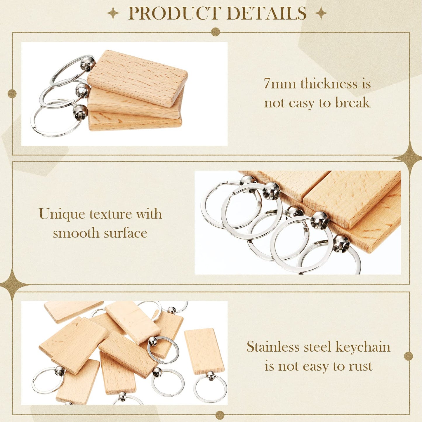 Yinkin 100 Pcs Wooden Keychain Blanks Bulk Laser Engraving Key Chain Unfinished Wooden Key Ring Tag for DIY Gift Crafts (Rectangle)