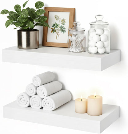 12x7x1.5 Set 2 Floating Shelves for Wall White Shelves Bathroom, Bedroom and Living Room, Wall Shelves & Book Shelf