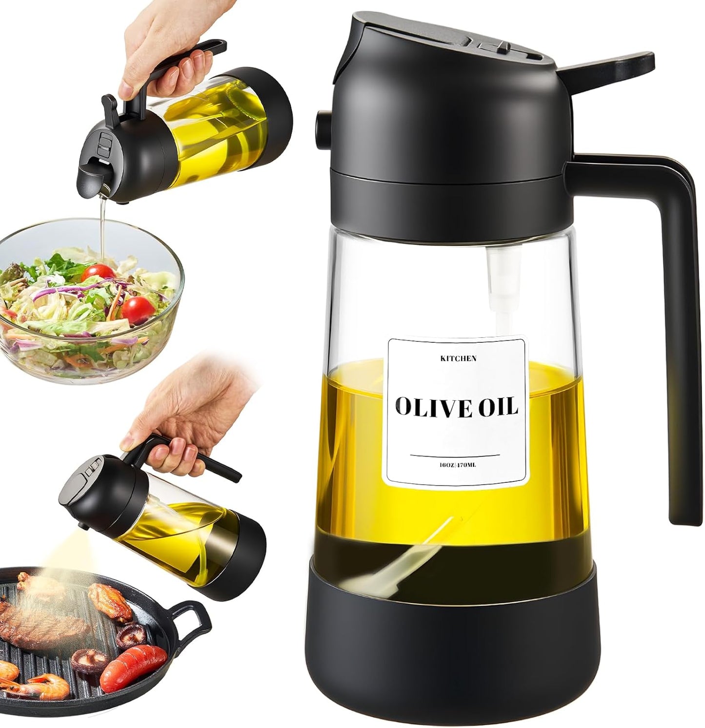 2 1 470ML/ 16OZ Baking(1PC PARACITY Oil Dipenser Bottle with Silicone Bottom, in Olive Oil Sprayer and Dispenser, Oil