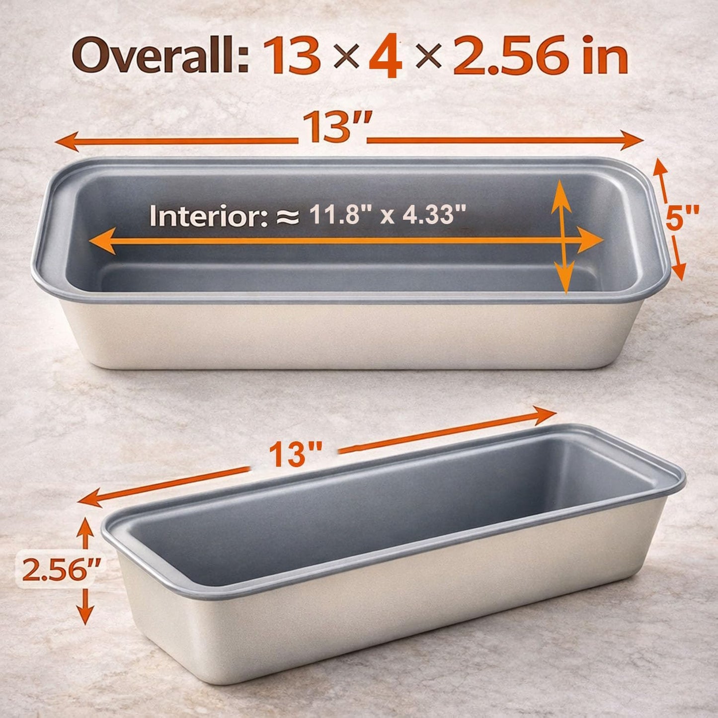 13x4 Inch 3-Pack, Loaf Pan Nonstick Carbon Steel Bread Pan for Even Baking, Long Baking Pan for Homemade Sourdough