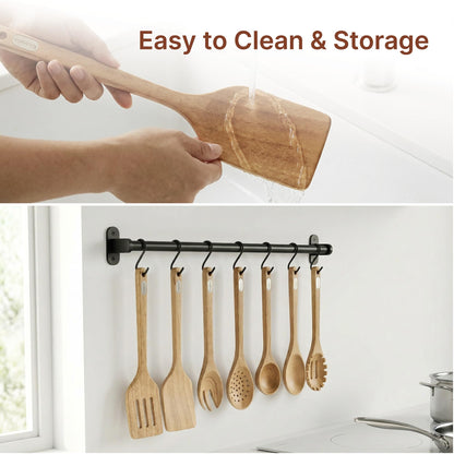 Koppen Rubber Wood Kitchen Utensils Set, Durable Wooden Cooking Spoon and Spatula Ladle for Nonstick Cookware, Non Toxic, Heat Resistant, Smooth Grip, Modern Elegant Design for Everyday (5 Piece Set)