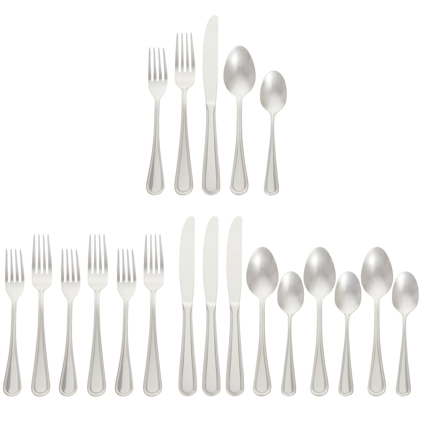 Amazon Basics Silverware Set, Stainless Steel Flatware, Dishwasher Safe, Service for 4, 20-Piece Forks and Spoons, Crown Edge, Everyday Use