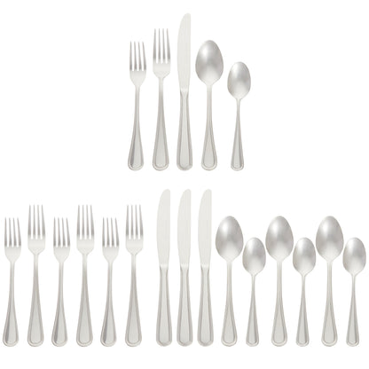 Amazon Basics Silverware Set, Stainless Steel Flatware, Dishwasher Safe, Service for 4, 20-Piece Forks and Spoons, Crown Edge, Everyday Use