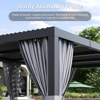 Aoxun Louvered Pergola 10x12 All-Aluminum Outdoor Gazebo with Independent Adjustable Roofs, Waterproof Curtains and Netting, Integrated Drainage System for Patios & Backyard