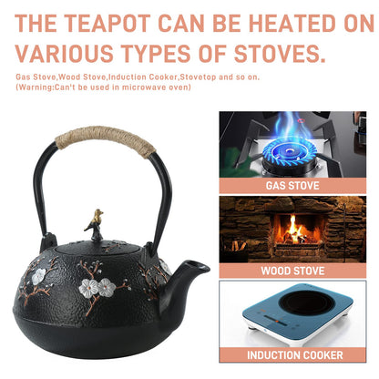 Cast Iron Teapot SECHUDO Teapot for Stovetop Safe Coated with Enameled Interior,Japanese Beautiful Tea Kettle with Stainless Steel Infuser for Loose Tea (40.6oz/1200ml)