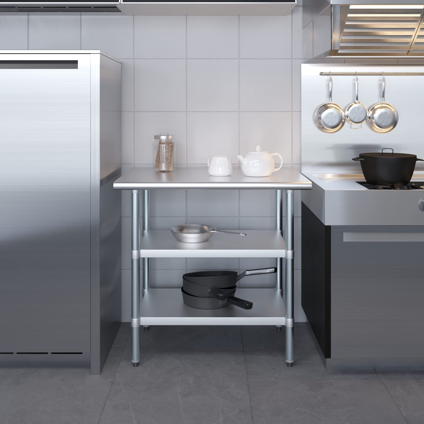 AmGood Stainless Steel Work Table with 2 Shelves | NSF | Metal Utility Table (36" Long x 24" Deep)