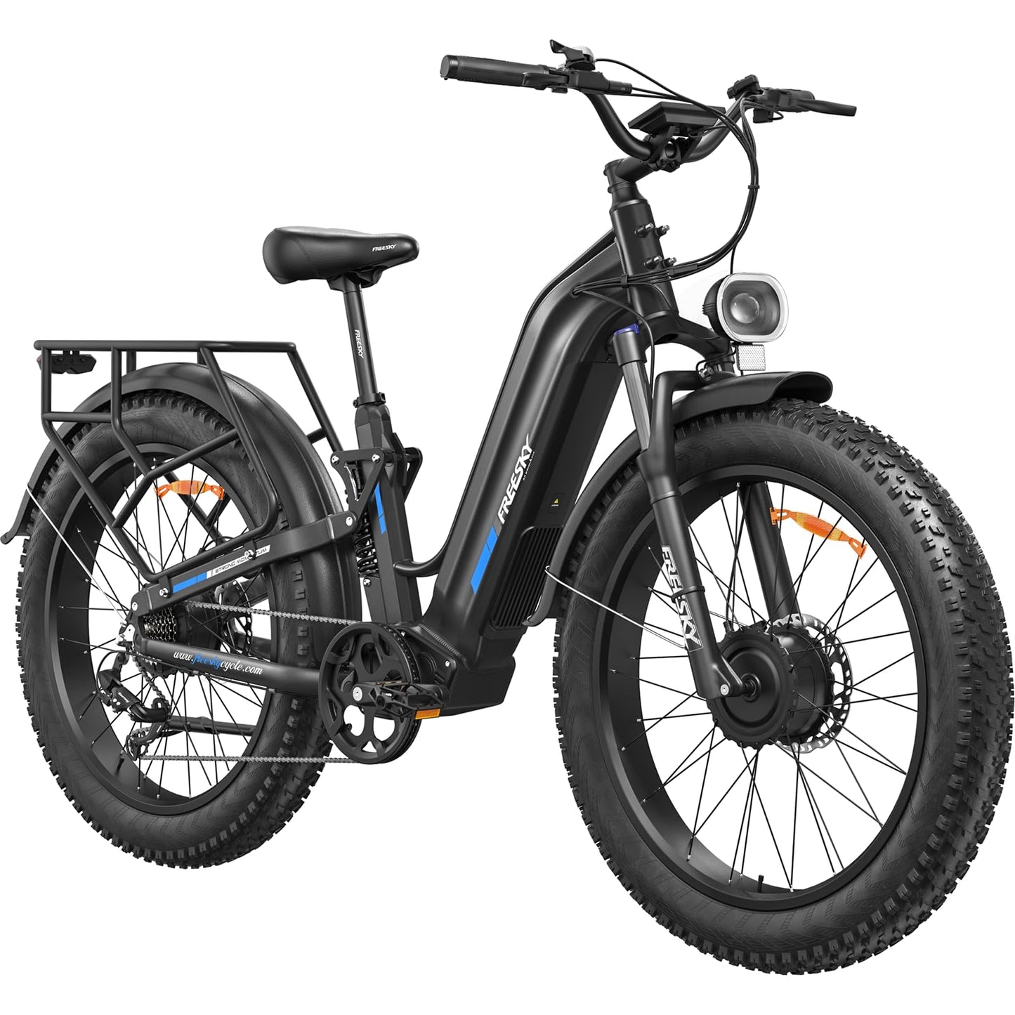 FREESKY Dual Motor Electric Bike for Adults 3500W Fast Ebike 105Miles Long Range 48V 25A Electric Mountain Bike 34MPH Dirt E Bike 26'' Fat Tire Full Suspension Electric Bicycle for Women/Man Black