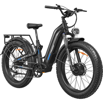 FREESKY Dual Motor Electric Bike for Adults 3500W Fast Ebike 105Miles Long Range 48V 25A Electric Mountain Bike 34MPH Dirt E Bike 26'' Fat Tire Full Suspension Electric Bicycle for Women/Man Black
