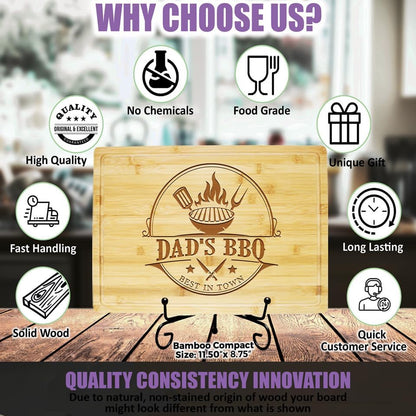 Dad Wooden Cutting Board - Father's Day Gifts for BBQ Masters - Unique Gifts for Men (Beech Wood Mini 9” X 6”)