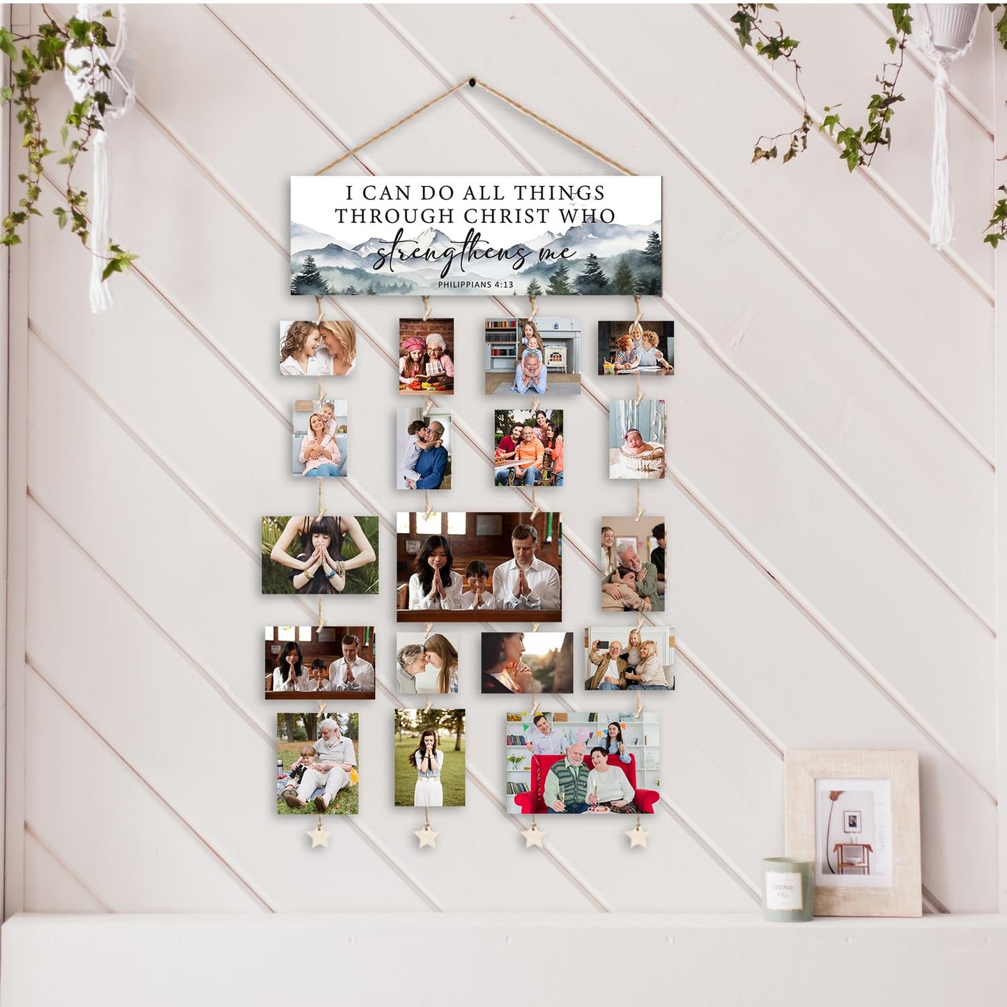 Orchroma Picture Frames Collage Wall Decor,Photo Collage Frame for Wall,Picture Hanging Kit,Christian Wall Art,Bible Picture Board,I Can Do All Things Through Hanging Photo Display with Clips