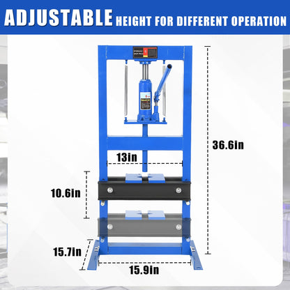 GarveeTech 6 Ton Hydraulic Press, Heavy-Duty Adjustable h-Frame Garage Floor Shop Press with Stamping Plates to Straighten Bend or Press Parts, for Straightening/Automotive Repair/Garage Use