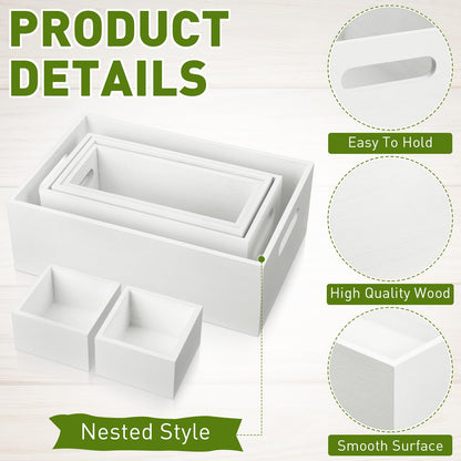 Yetene Set of 6 Wood Storage Boxes with Handles Wooden Nesting Crates Rustic Farmhouse Storage Container for DIY Crafts Party Home Table Decoration Display(White)