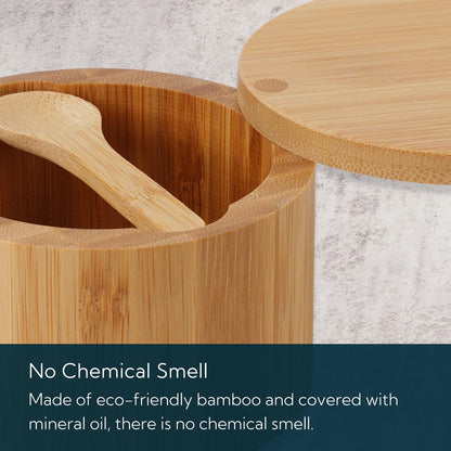 Pochita Global Bamboo Salt Cellar Bowl Box with Swivel Magnetic Lid to Avoid Dust, Elegant Kitchen Salt Container Holder with to Storage Pepper Spice Bath & Sea Salts, 6OZ（Built-in Spoon）