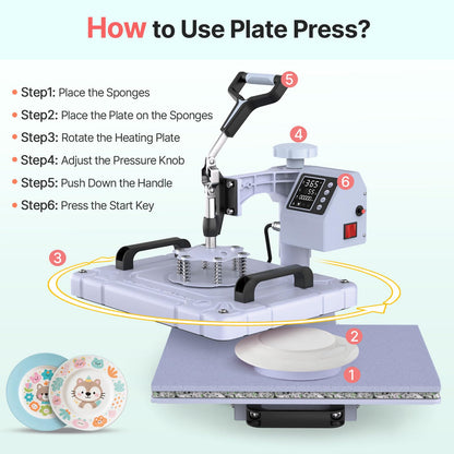 Slendor Heat Press Machine 12x15 inch, 5 in 1 360-Degree Swing Away Digital T Shirt Pressing Machine Multifunction Heat Transfer Sublimation Combo for T Shirts Mugs Hat Plate Cap, Lavender