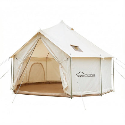 DANCHEL OUTDOOR B6 Luxury Glamping Wall Tent w/Stove Jack, No Center Pole, Higher Side Wall, 900D Flame Retardant Oxford for 4 Season 6-7 Person Family Yurt Cabin Glamping Camping,5m/16.4ft