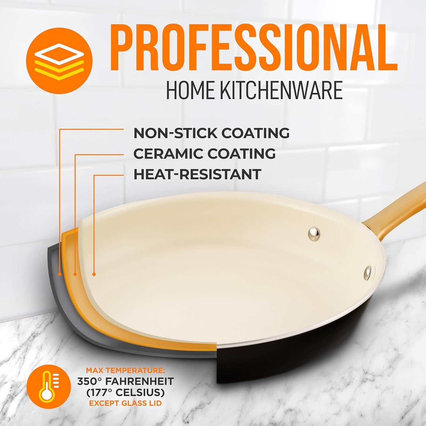 NutriChef 8” Small Fry Pan - Professional Nonstick Frying Pan with Ceramic Coating, Golden Titanium Handle, Easy to
