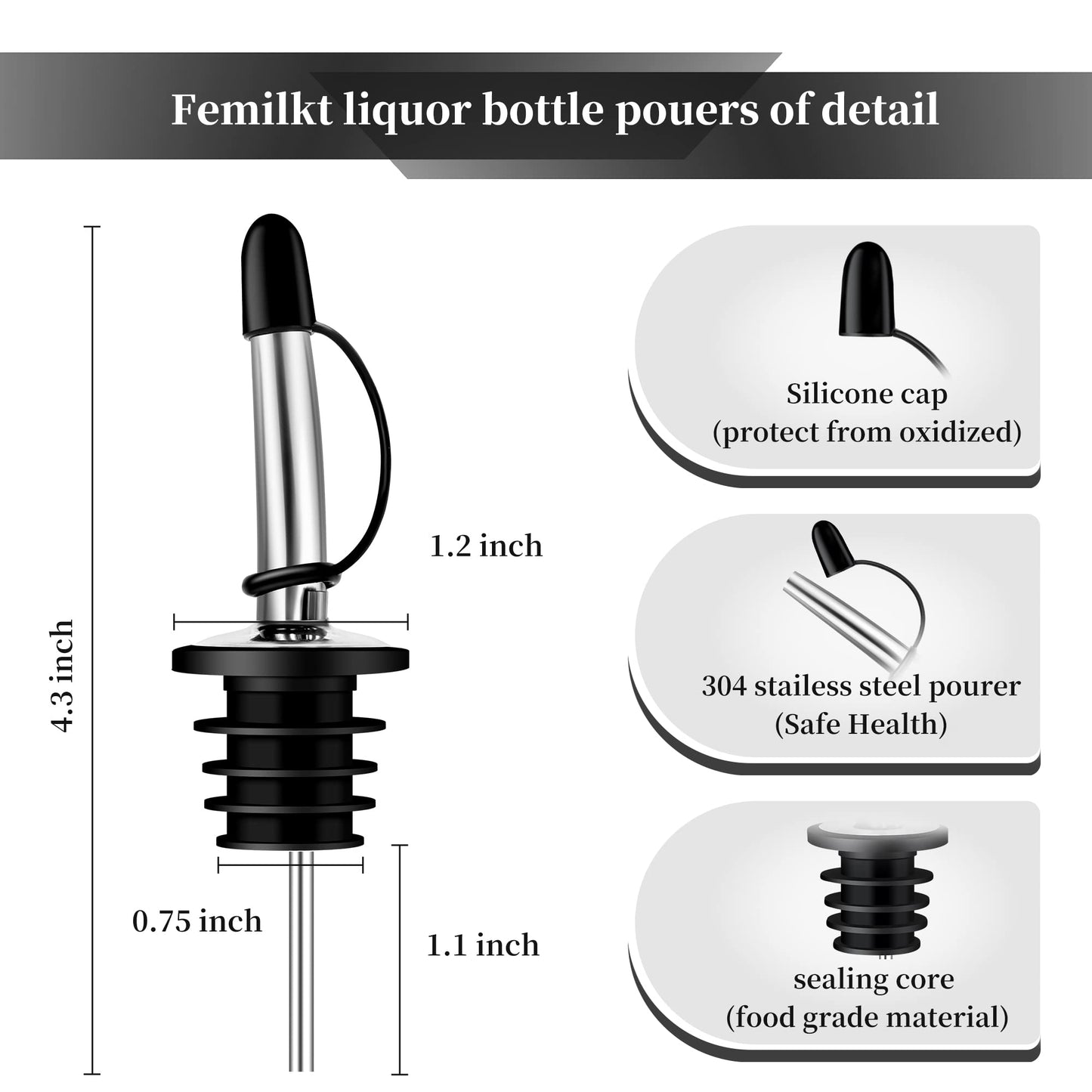 48 Pack Liquor Pour Spouts - Dishwasher Safe Hygienic Alcohol Speed Spouts, Suitable for 3/4" Bottle Mouth, Olive Oil, Juice, Syrup