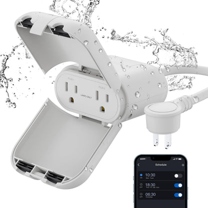 ELEGRP PQR20 Outdoor Smart Plug Waterproof IP66, WiFi Plug with 2 Individually Sockets, Compatible with Alexa & Google Assistant, Smart Outdoor Outlet for String Lights, UL Certified, 2 Pack, Black