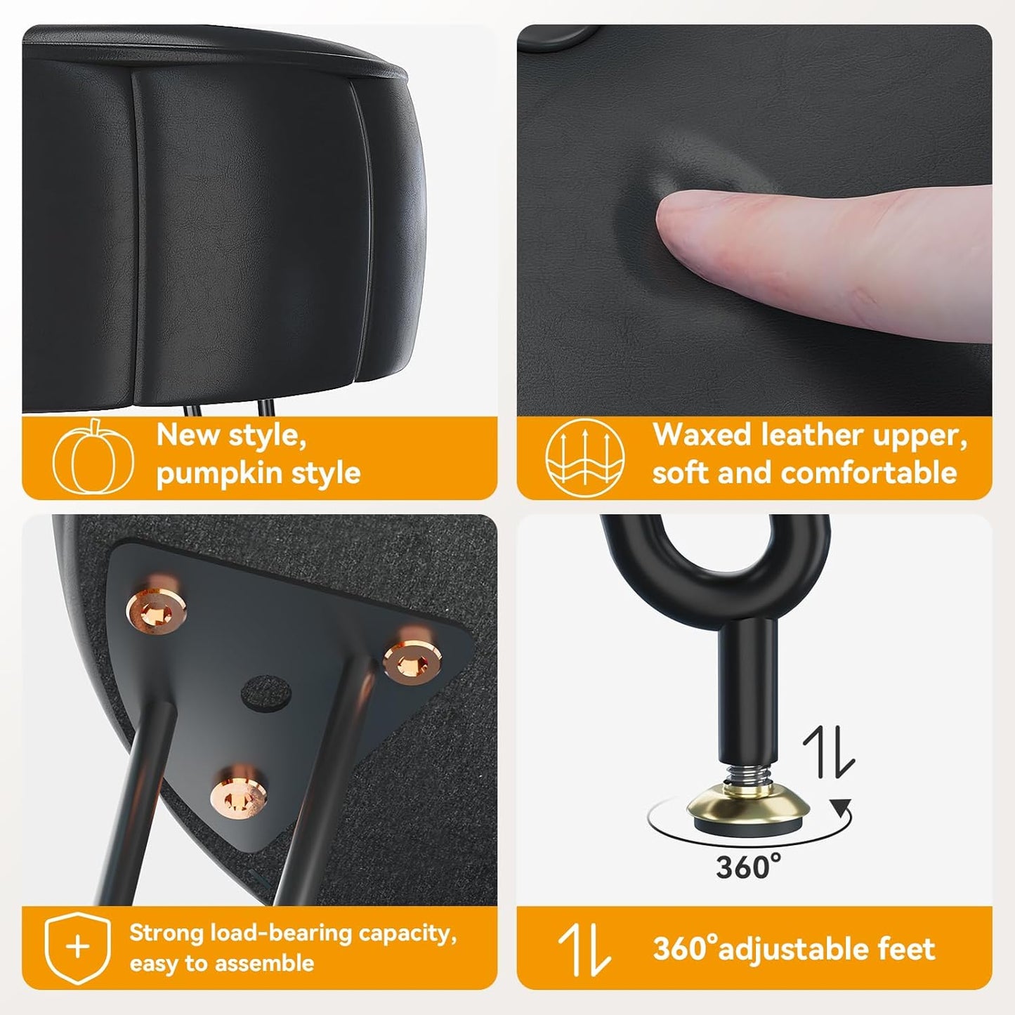 12.6" 12.6" 17.32" UHBD036B YMYNY Vanity Stool, Pumpkin Style Faux Leather Pouf, Modern Multifunctional Make-up Stool
