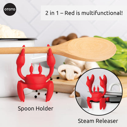 OTOTO Red The Crab Silicone Utensil Rest - Kitchen Gifts, Silicone Spoon Rest - Heat-Resistant Kitchen - Steam Releaser, Chopstick Rests & Holders