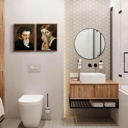 BJVJKSU Vintage Mid-Century Bathroom Canvas Wall Art - Humorous Black & White Prints | 8x10in