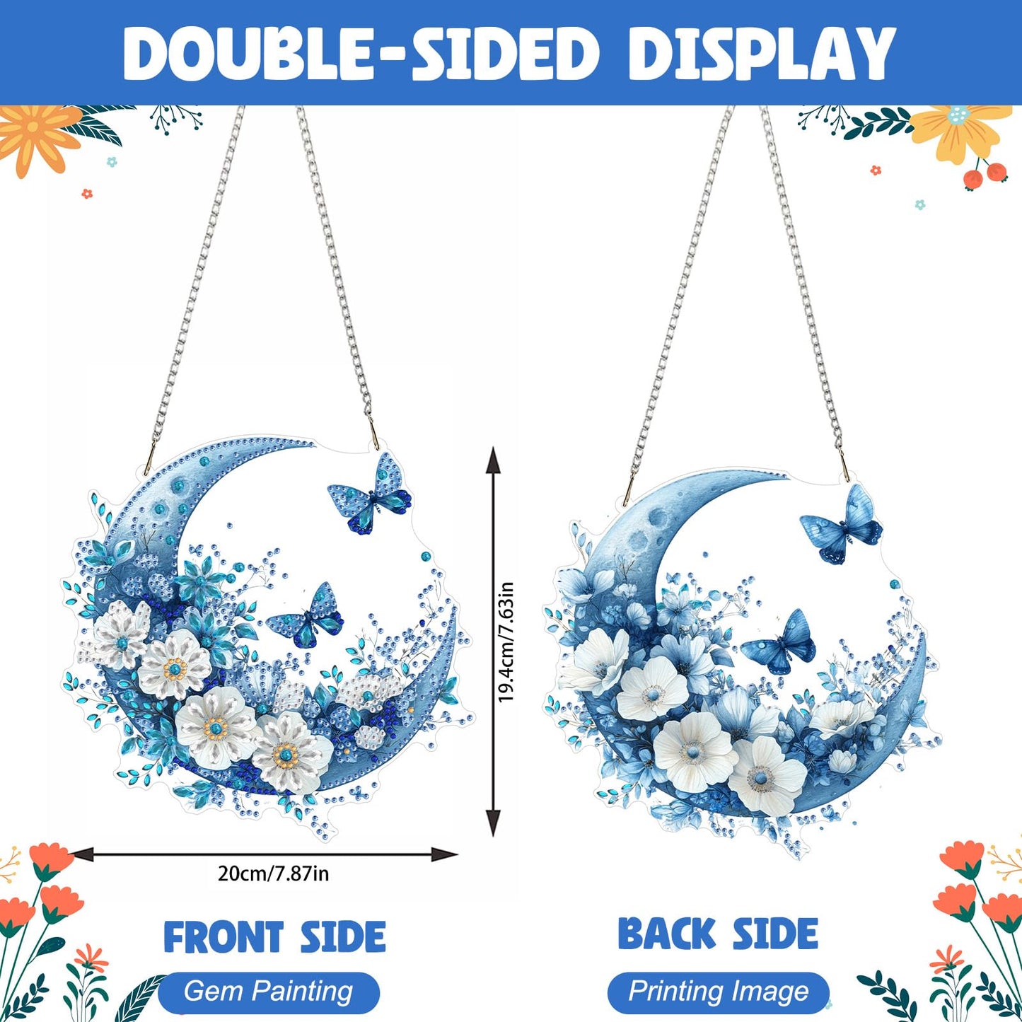NAIMOER Diamond Art Hanging Kits for Adults Moon Butterfly 5D Special Shaped Rhinestone, DIY Acrylic Diamond Art Painting Window Pendants Home Garden Wall Hanging Ornament Kits, Double Sided