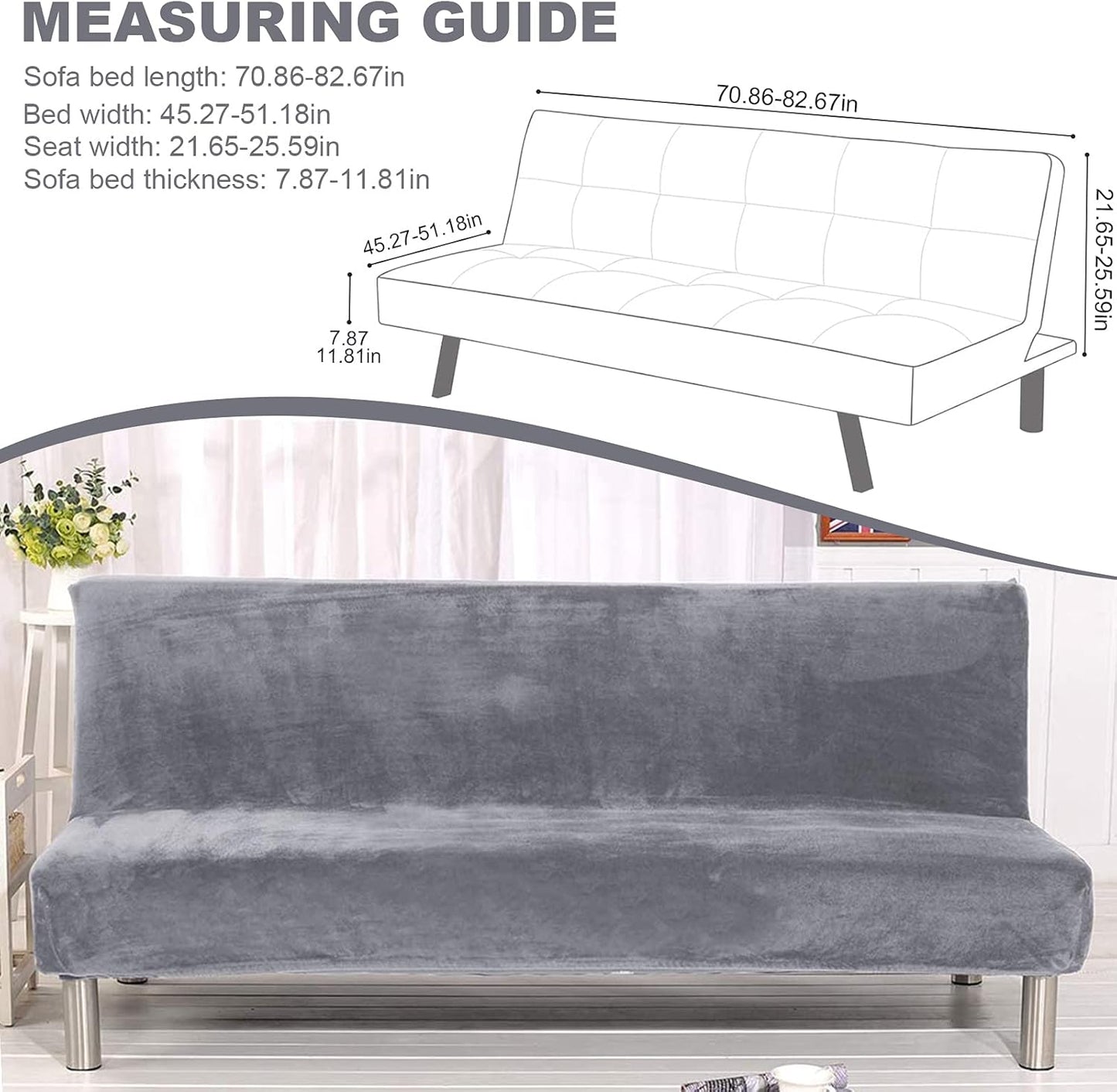 ele ELEOPTION Armless Sofa Slipcover, Stretch Velvet Futon Cover Protector, Modern Simple Folding Couch Cover