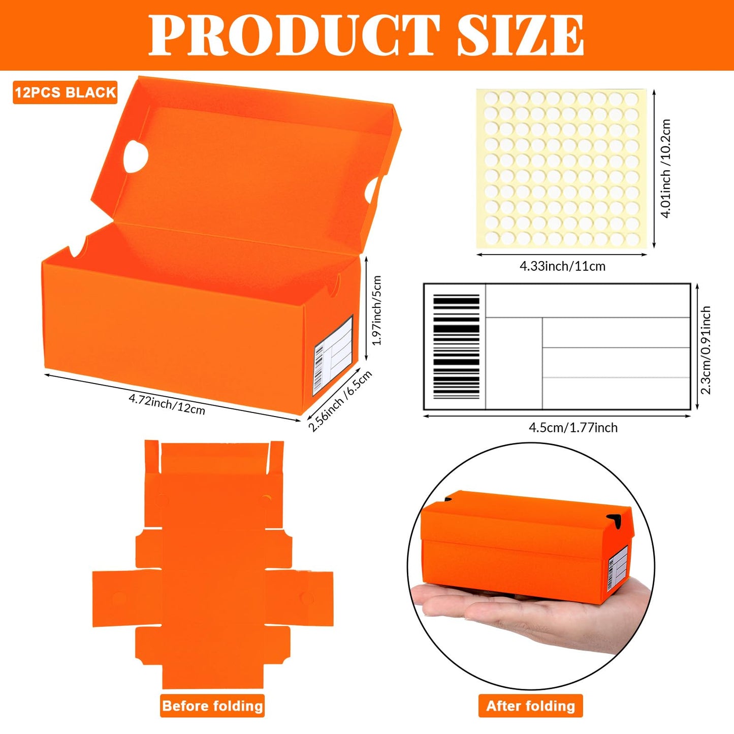 12 Sets Mini Shoe Gifts Boxes Mini Sneaker Boxes 4.7x2.5x2 Small Shoe Cases Cardboard Sports Theme Small Gift Case with Writable Label Birthday Party Favor for Candies Cookies Snacks Orange