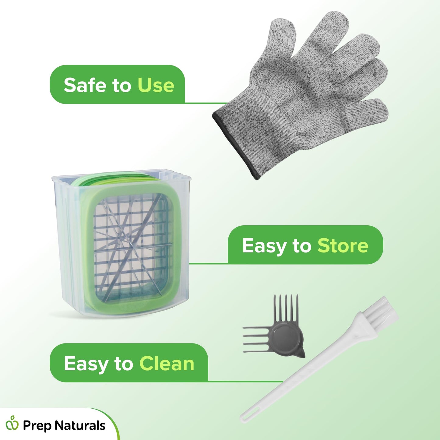 Prep Naturals 3-in-1 Manual French Fry Cutter - Interchangeable Blades for Potato Cutter & Fry Slicer - Functions as Potato Dicer & Food Dicer - Includes Safety Glove - Medium, Gray