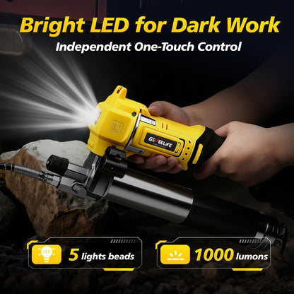 GEVEELIFE Electric Grease Gun - Equipped with 2×2000mAh Batteries, Fast Charger & 90° Swivel Coupler, 10,000 PSI - Works with Bulk & Cartridge Grease for Farm, Truck, Construction