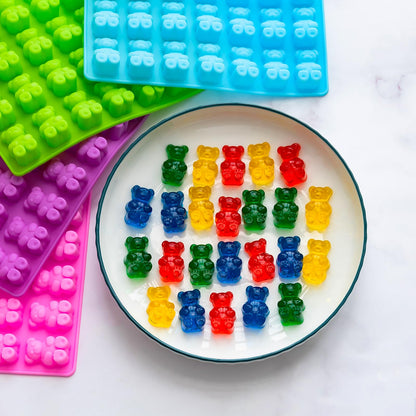 HKUCFTT Large Gummy Bear Molds 4 ml - Food-Grade Non-Stick Silicone Candy Chocolate Molds Fruit Snacks Molds BPA-Free with 2 Droppers & 1 Cleaning Brush, Set of 4