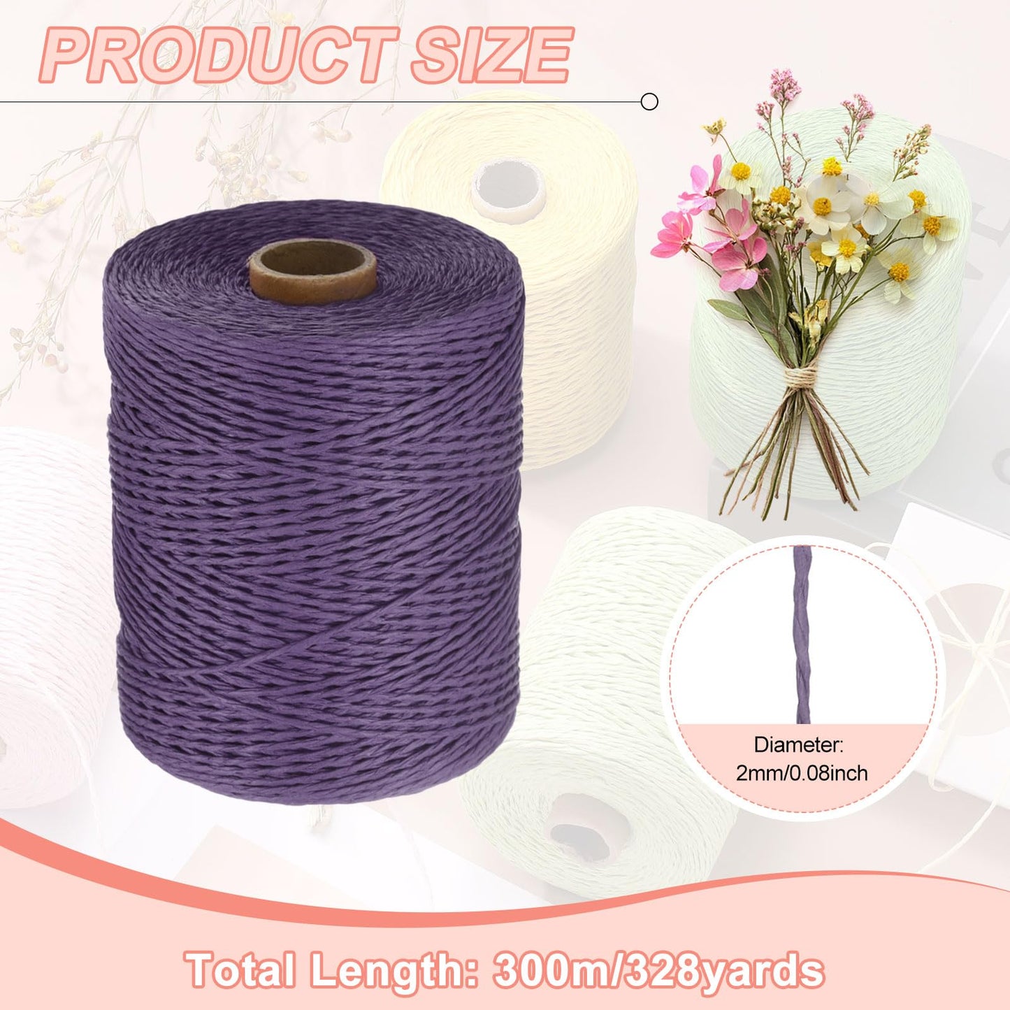 uxcell 328 Yards Raffia Ribbon, 2mm Raffia Twine Wrapping Ribbon Paper String Craft Wire for Gift Wrapping DIY Projects Flower Bouquet Making Decoration, Purple