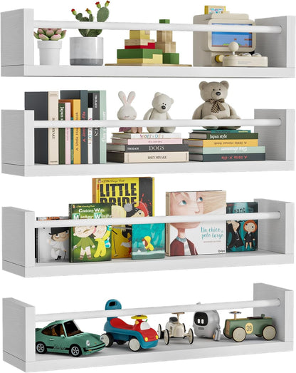 16.5" Set 4, Wall Book Shelves for Kids - Floating Nursery Book Shelves of White Wall Mounted Bookshelf for Kids Room