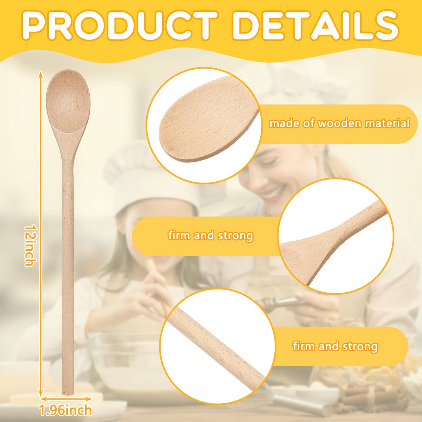 40 Pieces Wooden Spoons for Cooking Bulk 12 Inch Long Handle Cooking Mixing Oval Spoons Tasting Mixing Baking Serving Utensils, Wooden Decorative Spoon Gifts for Bridal DIY Carving Crafts, Drawing