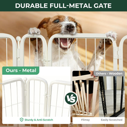 FXW Dog Gate Extra Wide Designed for Indoor Use, Adjustable Width Up to 137-inch Wide (24" H 6 Wire Panels for Puppies and Small Dogs), White