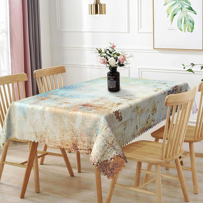 54x86 Inches Mid Century Tablecloth, Yellow and Blue Abstract Modern Art, Spill Proof and Oil Proof Fabric Table Cover