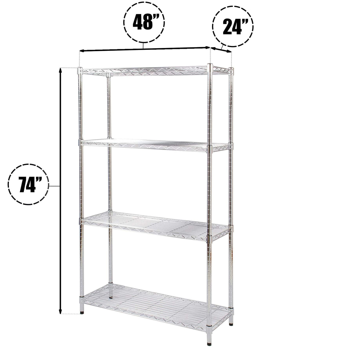 Regal Altair 24" Deep x 48" Wide x 74" High 4 Tier Chrome Wire Shelving Kit | NSF Commercial Storage Rack Unit