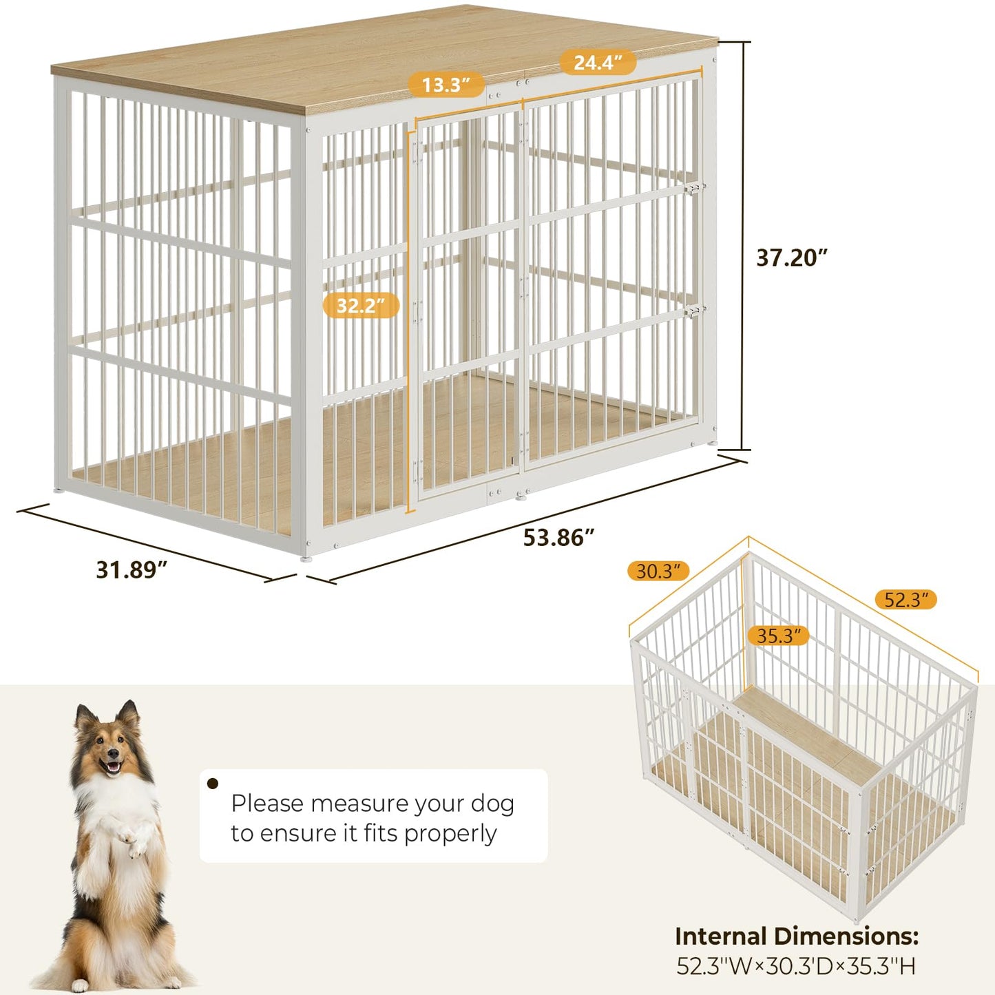 Lyromix 54" Dog Crate Furniture with Foldable Door, XXL Dog Crates for Large Dogs, Wooden Decorative Dog Cage Kennel Indoor End Table, Natural Beech
