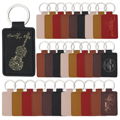 Tikjiua 30 Pcs Leather Key Fob Kit, Rectangular Leather Keychain Blanks with Keychain Rings, PU Laser Engraving Key Chain, Stamping Diy Crafts for Leather Working