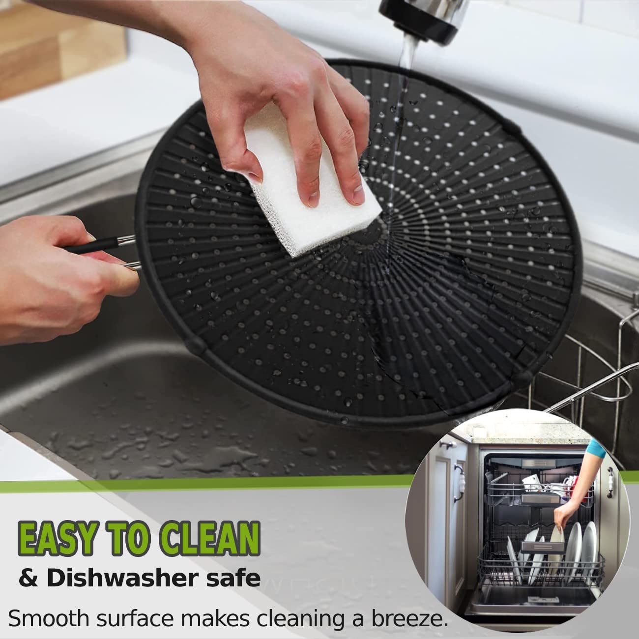 Silicone Splatter Screen for Frying Pan, Grease Splatter Guard for Frying Pan Heat Resistant Oil Splatter Guard, Multi-Use Pan Cover, Non Stick, Easy Clean 12.6" - Black