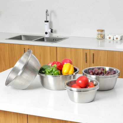304 Stainless Steel Microporous Colander, 3.5QT Large Capacity with Mixing Bowl For washing vegetables fruit and rice and for draining cooked pasta(2PC)