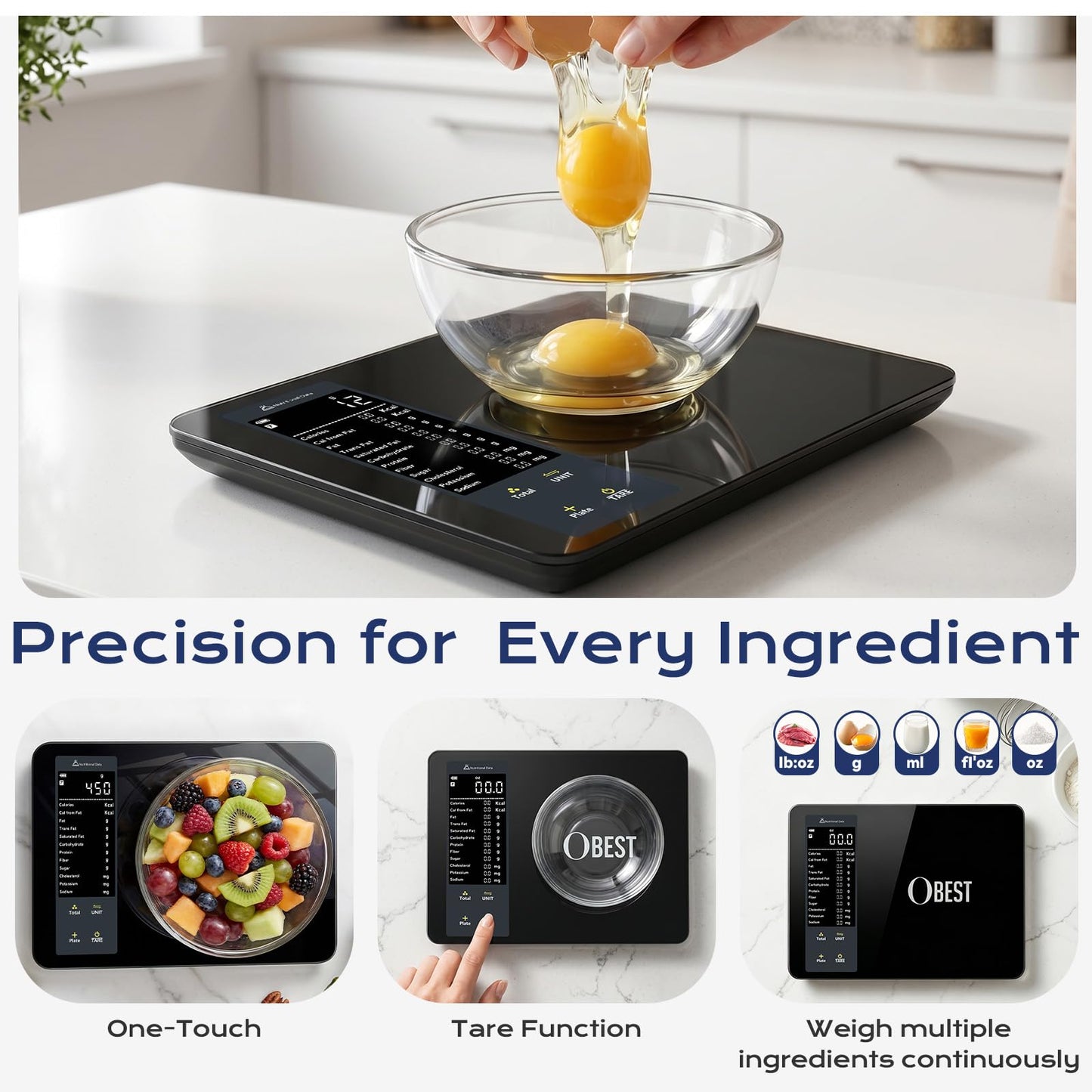 Smart Food Scale with Nutritional Calculator, Free APP with 30 Nutrients Tracking, Calorie, Macro, Works with App for Daily Reports, Digital Kitchen Scale for Meal Prep Weight Loss Coffee Making, 22lb