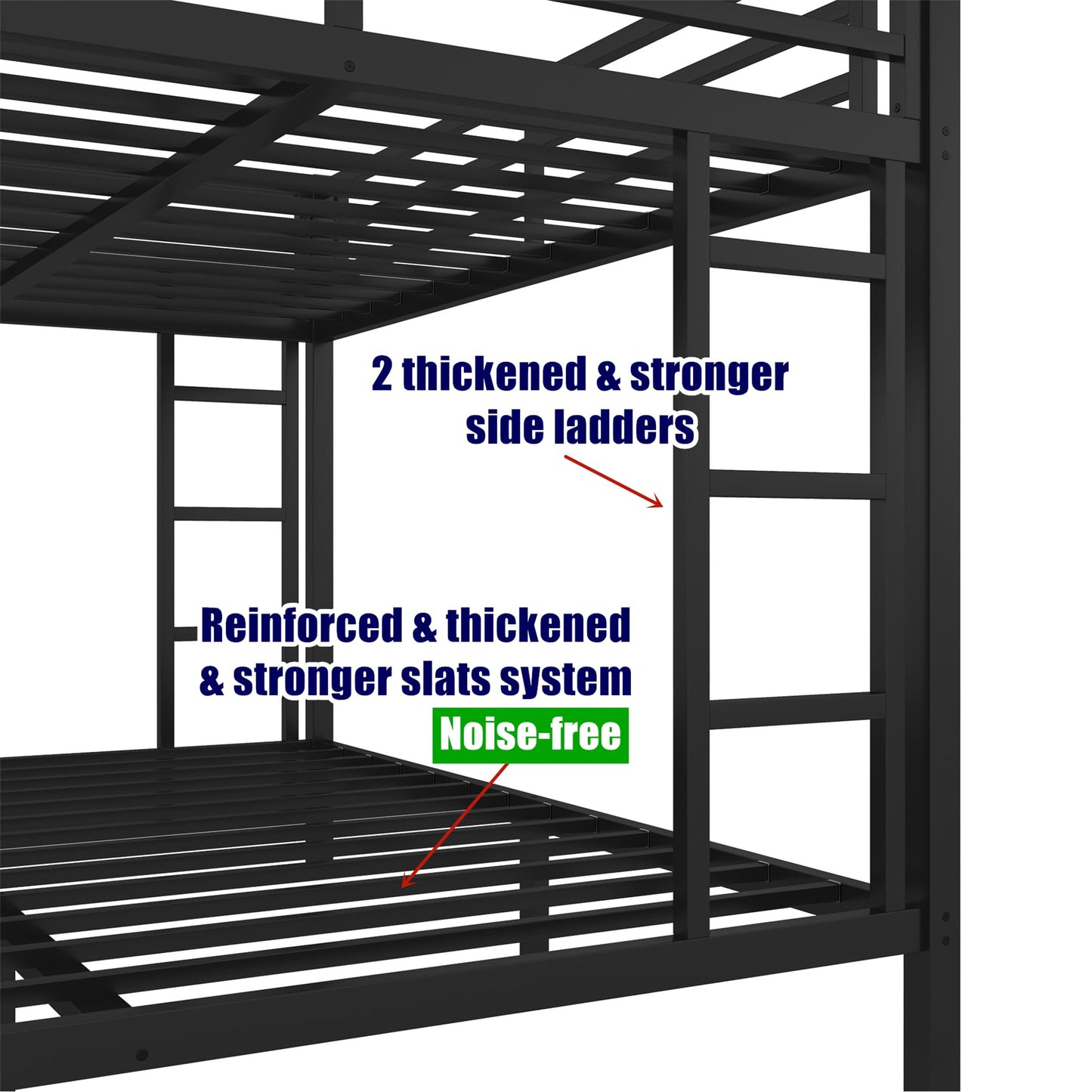 SICONE Stronger & Upgraded Heavy Duty Metal Bunk Bed Frame Queen Over Queen Size, Safer Thickened More Stable Steel Bunkbed (Black,Queen Over Queen)