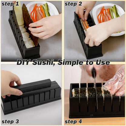 Sushi Making Kit, Sushi Maker 4-in-1 Rice Ball Mold Shapes with Press Mold, Chopsticks, Ceramic Dishes, Spoon