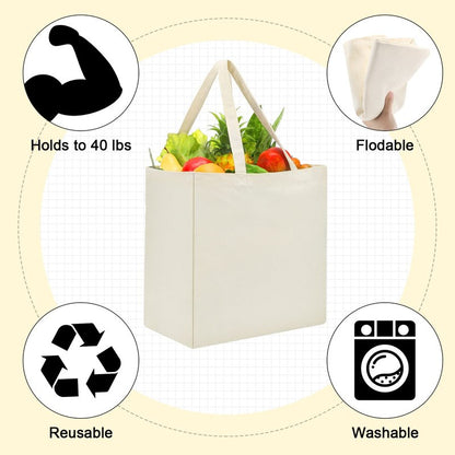 Reginary 12 Pack Canvas Grocery Bag Large Blank Shopping Tote Bags Reusable Pouches Bulk with Handle, 14 x 14 x 7.9'' (White)