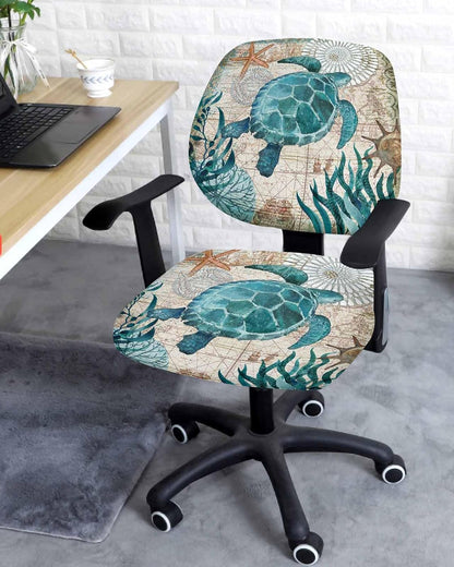 Vandarllin Sea Turtle Office Chair Cover, Stretchable Universal Nautical Themed Washable Slipcovers for Gaming Chair