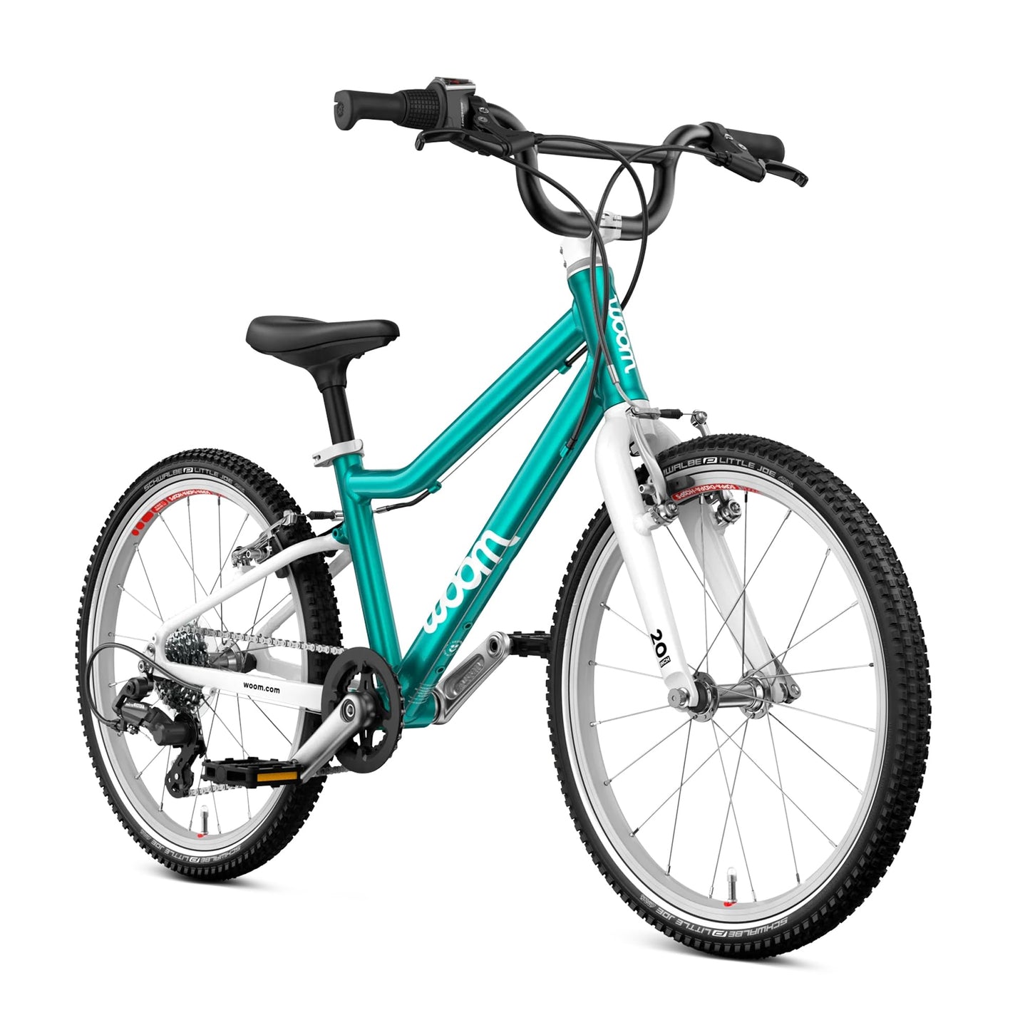 woom GO 4 Bicycle for Kids 6 to 8 Years Old, 20-Inch Lightweight 7-Speed Bike for Beginner Riders with Handbrake for Boys & Girls - Metallic Turquoise